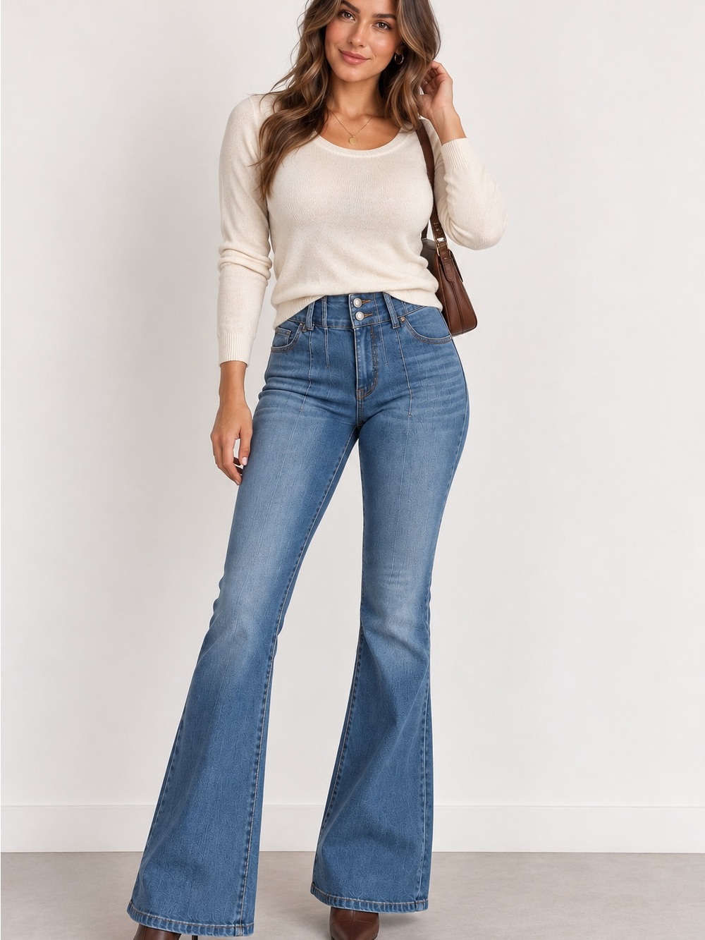 Free People - We the Free- High-Rise Blue Flare Bell Bottom Jeans - 28”